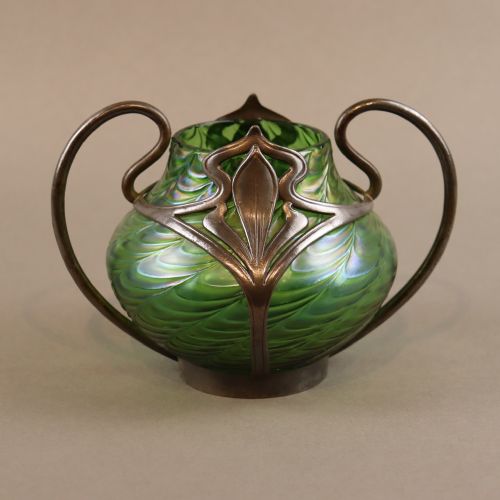 art nouveau pewter and glass vase by j van houten co the glass attributed to loetz - CATEGORY: ANTIQUE GLASS - DATED 1910