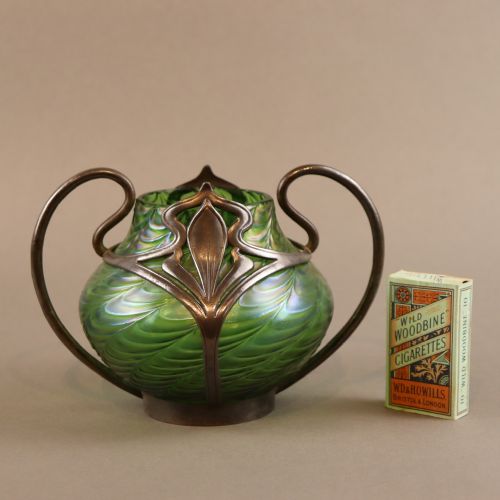 ART NOUVEAU PEWTER AND GLASS VASE BY J VAN HOUTEN CO THE GLASS ATTRIBUTED TO LOETZ - ADDITIONAL PHOTO 1