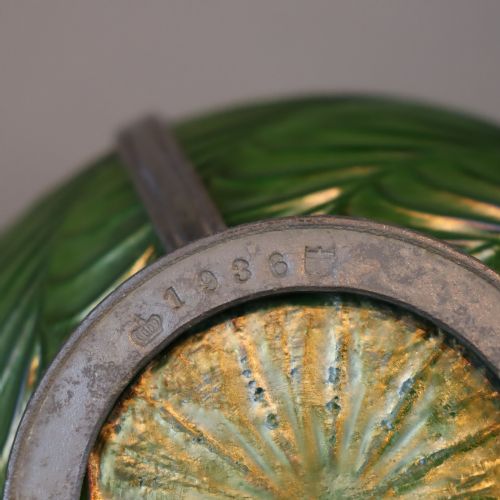 ART NOUVEAU PEWTER AND GLASS VASE BY J VAN HOUTEN CO THE GLASS ATTRIBUTED TO LOETZ - ADDITIONAL PHOTO 2