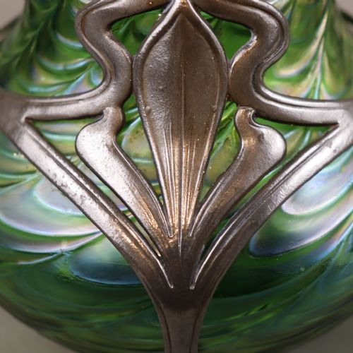 ART NOUVEAU PEWTER AND GLASS VASE BY J VAN HOUTEN CO THE GLASS ATTRIBUTED TO LOETZ - ADDITIONAL PHOTO 3