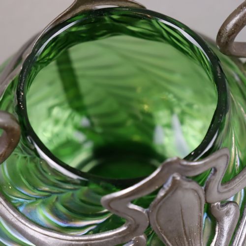 ART NOUVEAU PEWTER AND GLASS VASE BY J VAN HOUTEN CO THE GLASS ATTRIBUTED TO LOETZ - ADDITIONAL PHOTO 4
