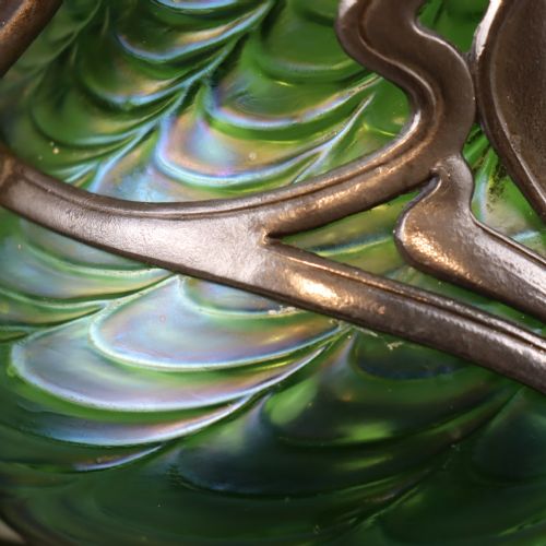 ART NOUVEAU PEWTER AND GLASS VASE BY J VAN HOUTEN CO THE GLASS ATTRIBUTED TO LOETZ - ADDITIONAL PHOTO 5