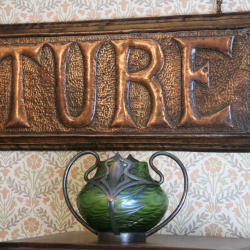 ART NOUVEAU PEWTER AND GLASS VASE BY J VAN HOUTEN CO THE GLASS ATTRIBUTED TO LOETZ - ADDITIONAL PHOTO 8