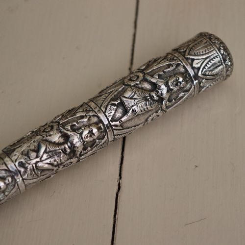 A LATE VICTORIAN INDIAN SILVERMOUNTED PARASOL UMBRELLA - ADDITIONAL PHOTO 2