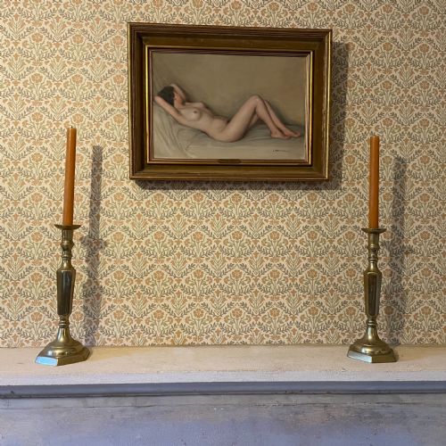 PAIR OF ANTIQUE BRASS CANDLESTICKS - ADDITIONAL PHOTO 1