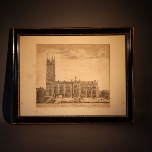 antique engraving of st mary church warwick - CATEGORY: ANTIQUE ART - DATED 1750