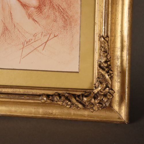 SANGUINE CHALK DRAWING OF FEMALE RECLINING NUDE SIGNED YVES DIEY - ADDITIONAL PHOTO 3