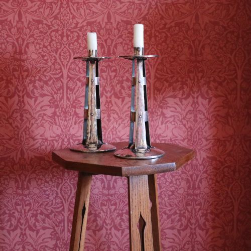 a pair of arts and crafts silvered candlesticks - CATEGORY: ANTIQUE SILVER - DATED 1910