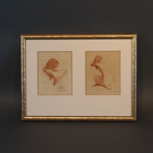 pair of nude etchings by jean auguste vyboud - CATEGORY: ANTIQUE ART - DATED 1920