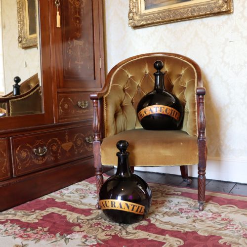RARE PAIR OF 19TH CENTURY ENGLISH AMETHYST GLASS APOTHECARY BOTTLES - ADDITIONAL PHOTO 2