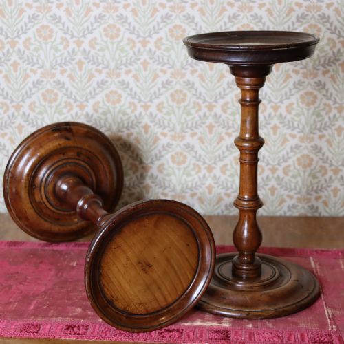 PAIR OF FRUIT WOOD CANDLE STANDS - ADDITIONAL PHOTO 2