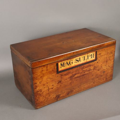 apothecary box with gilt panel inscribed mag sulph - CATEGORY: ANTIQUE BOXES - DATED 1860