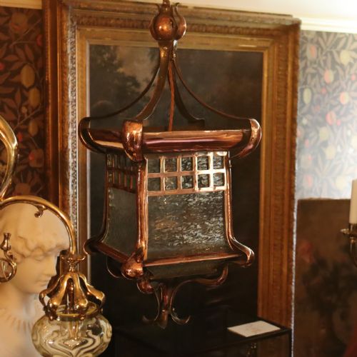 LARGE ARTS CRAFTS HAMMERED COPPER LANTERN - ADDITIONAL PHOTO 4