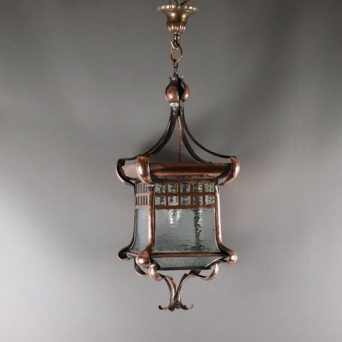 LARGE ARTS CRAFTS HAMMERED COPPER LANTERN - ADDITIONAL PHOTO 7