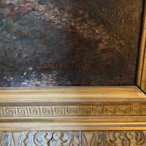LARGE VICTORIAN OIL ON CANVAS PEACOCK IN COUNTRY HOUSE GARDEN - ADDITIONAL PHOTO 2