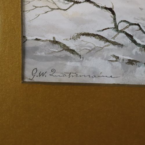 WATER COLOUR PAINTING STAG IN SNOW SCENE BY GEORGE WELLS QUATREMAIN TAXIDERMY - ADDITIONAL PHOTO 4