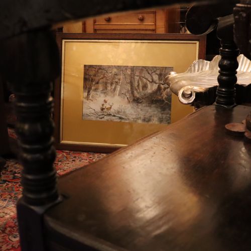 WATER COLOUR PAINTING STAG IN SNOW SCENE BY GEORGE WELLS QUATREMAIN TAXIDERMY - ADDITIONAL PHOTO 5
