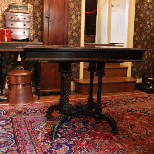 AN AESTHETIC MOVEMENT EBONIZED AND INLAID CARD TABLE - ADDITIONAL PHOTO 4