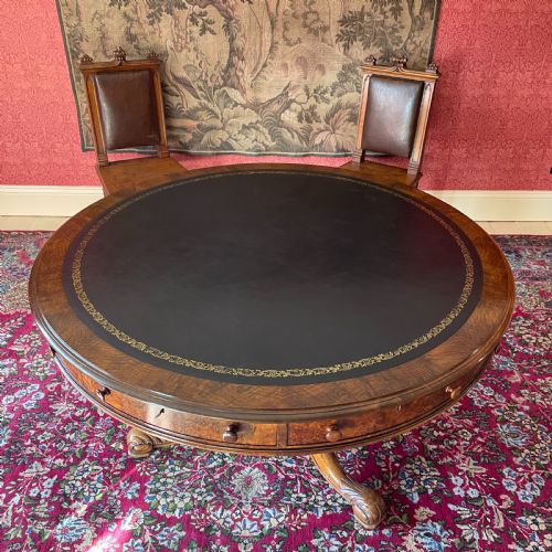 MIDVICTORIAN FIGURED WALNUT DRUM TABLE BY GILLOWS OF LANCASTER - ADDITIONAL PHOTO 2