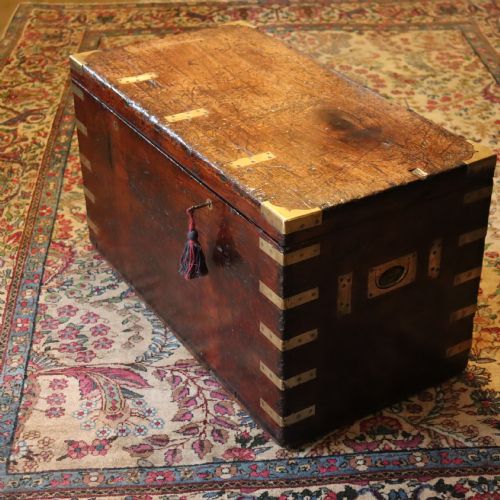 early 19th century mahogany campaign trunk - CATEGORY: ANTIQUE CHESTS - DATED 1850