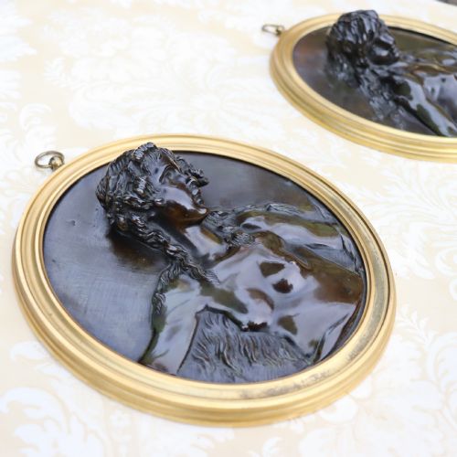 A PAIR OF 19TH CENTURY BRONZE OVAL RELIEFS OF BACCHANTES - ADDITIONAL PHOTO 1