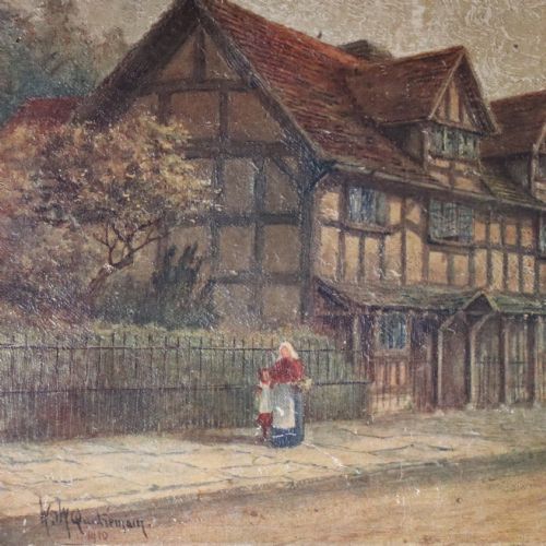 OLEOGRAPH ON BOARD OF SHAKESPEARES BIRTHPLACE BY W W QUATREMAIN - ADDITIONAL PHOTO 2