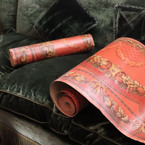 two early rolls of heavy embossed paper for traditionally papering horizontally below a dado rail - CATEGORY: ANTIQUE MISCELLANEOUS - DATED 1900