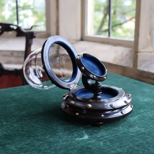 glass dome on ebonised base pocket watch holder - CATEGORY: ANTIQUE MISCELLANEOUS - DATED 1850