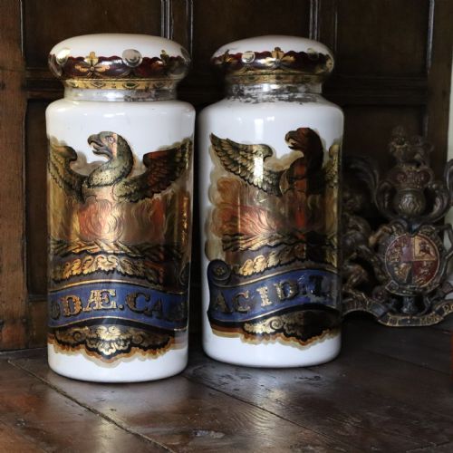 PAIR OF LARGE VICTORIAN GLASS PHARMACYAPOTHECARYCHEMIST SHOP DISPLAY JARS AND COVERS - ADDITIONAL PHOTO 1