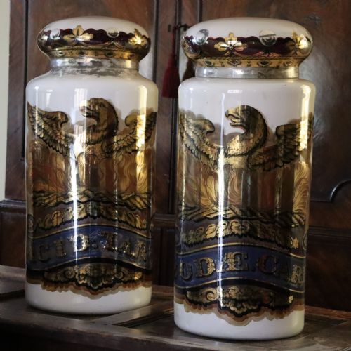 pair of large victorian glass pharmacyapothecarychemist shop display jars and covers - CATEGORY: ANTIQUE GLASS - DATED VICTORIAN