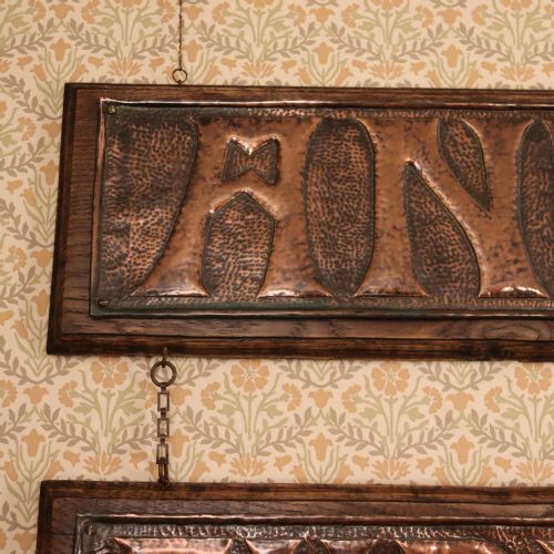 ARTS CRAFTS ANTIQUE FURNITURE BEATEN COPPER EMBOSSED PANELS - ADDITIONAL PHOTO 1
