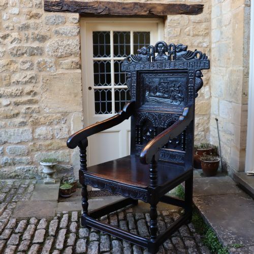 OAK WAINSCOT CHAIR FROM WINCHESTER CATHEDRAL OF UNUSUALLY LARGE PROPORTIONS - ADDITIONAL PHOTO 10
