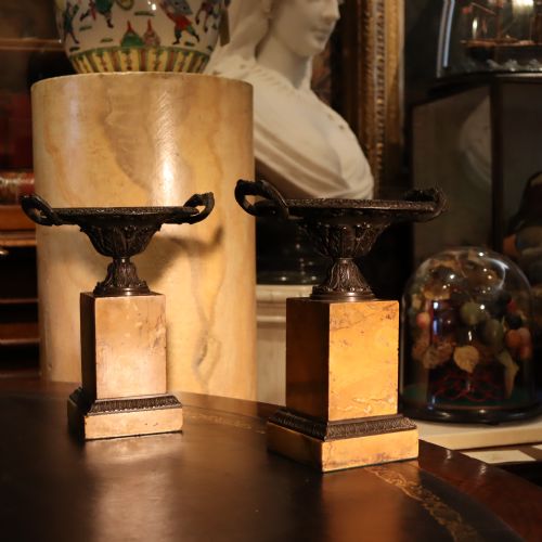 PAIR OF GRAND TOUR BRONZE SIENNA MARBLE TAZZA - ADDITIONAL PHOTO 5