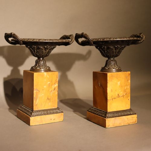 PAIR OF GRAND TOUR BRONZE SIENNA MARBLE TAZZA - ADDITIONAL PHOTO 6