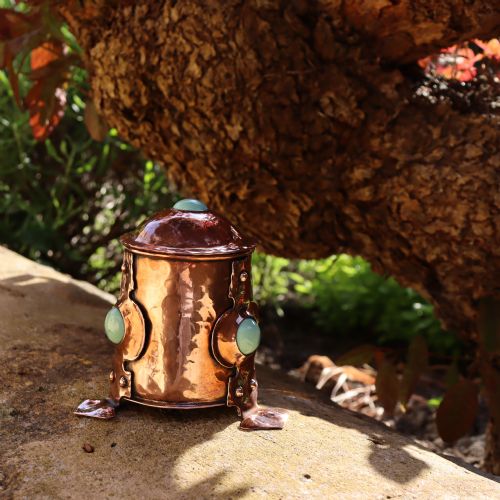 AN ARTS AND CRAFTS COPPER AND RUSKIN CABOCHON TEA CADDY - ADDITIONAL PHOTO 3