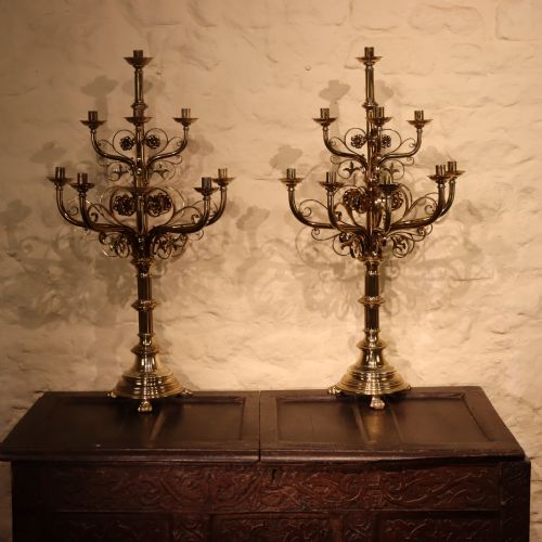 IMPRESSIVE PAIR OF 19TH CENTURY GOTHIC CANDELABRA - ADDITIONAL PHOTO 2