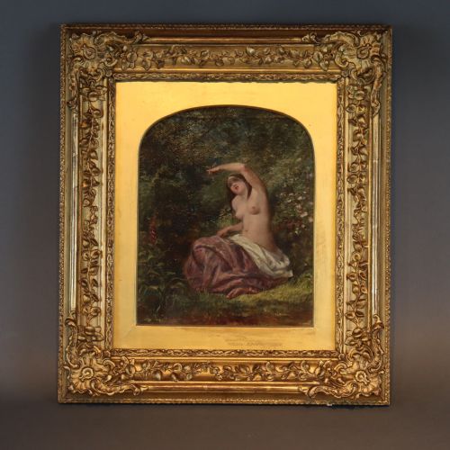 GEORGE WELLS 18421888 OIL ON CANVAS A NUDE WITH BUTTERFLY IN A FOREST LANDSCAPE - ADDITIONAL PHOTO 4