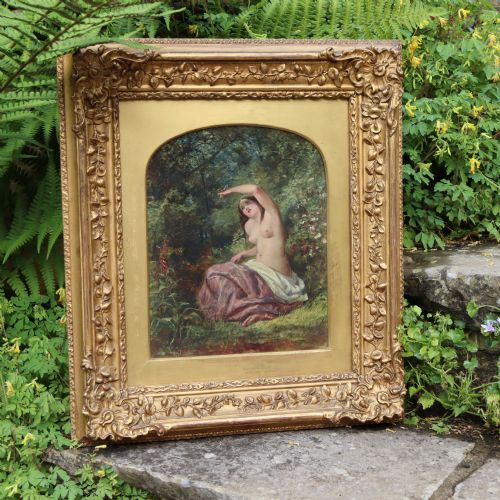 GEORGE WELLS 18421888 OIL ON CANVAS A NUDE WITH BUTTERFLY IN A FOREST LANDSCAPE - ADDITIONAL PHOTO 6
