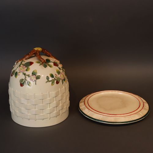 LARGE VICTORIAN MAJOLICA APPLE BLOSSOM STILTON CHEESE DISH AND COVER BY GEORGE JONES SONS - ADDITIONAL PHOTO 7