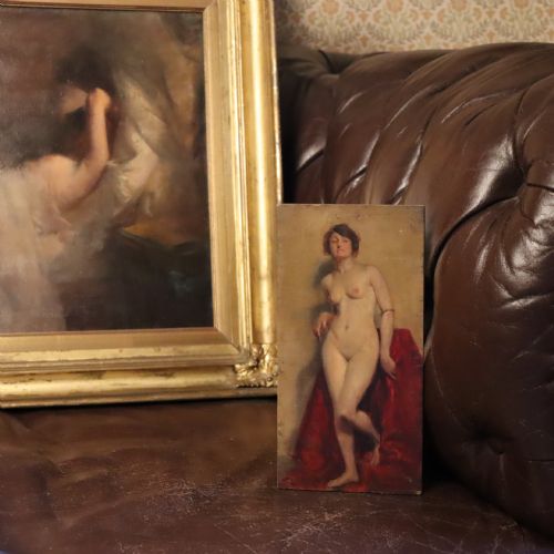 A SMALL HENRY JAMES HALEY SIGNED OIL PAINTING ON BOARD OF A STANDING NUDE LADY - ADDITIONAL PHOTO 5