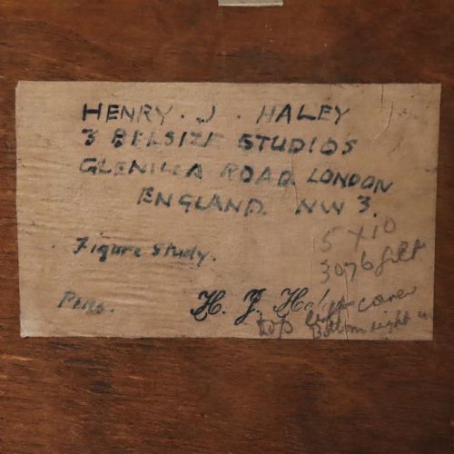 A SMALL HENRY JAMES HALEY SIGNED OIL PAINTING ON BOARD OF A STANDING NUDE LADY - ADDITIONAL PHOTO 2