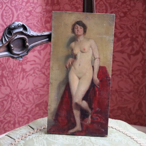 a small henry james haley signed oil painting on board of a standing nude lady - CATEGORY: ANTIQUE ART - DATED 1910