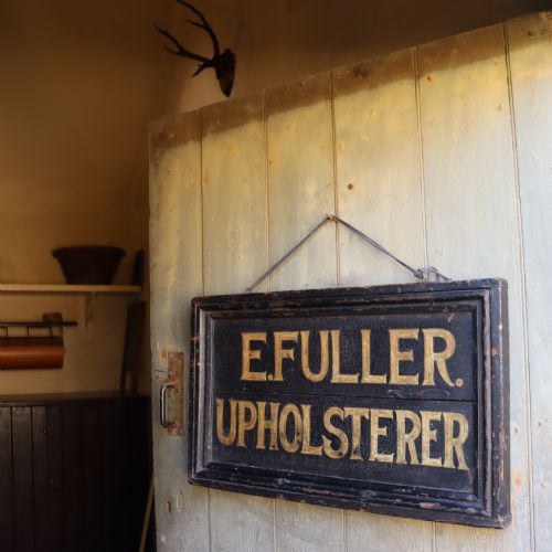 victorian painted trade sign for e fuller upholsterer - CATEGORY: ANTIQUE MISCELLANEOUS - DATED 1870