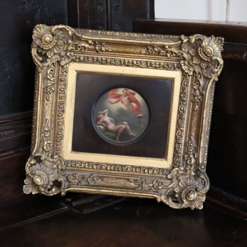 EARLY 19TH CENTURY CONTINENTAL SCHOOL MYTHICAL OIL PAINTING OF A GOD AND NAKED NYMPH - ADDITIONAL PHOTO 4