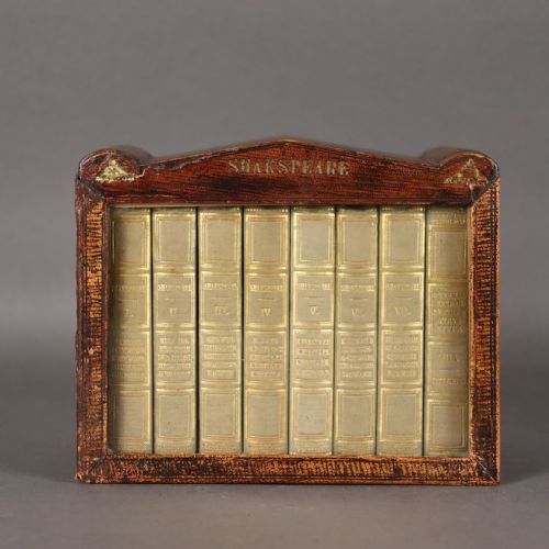 the works of shakespeare 8 miniature volumes in a tooled leather and glazed case - CATEGORY: ANTIQUE MISCELLANEOUS - DATED 1850