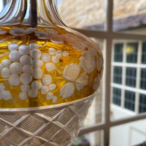 19TH CENTURY BOHEMIAN YELLOW CLEAR CUT TABLE LAMP - ADDITIONAL PHOTO 4