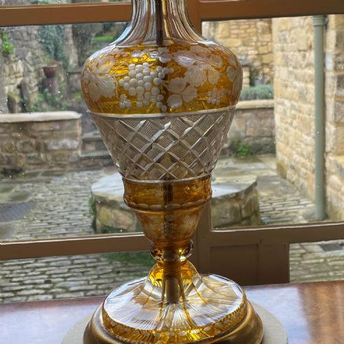 19TH CENTURY BOHEMIAN YELLOW CLEAR CUT TABLE LAMP - ADDITIONAL PHOTO 3