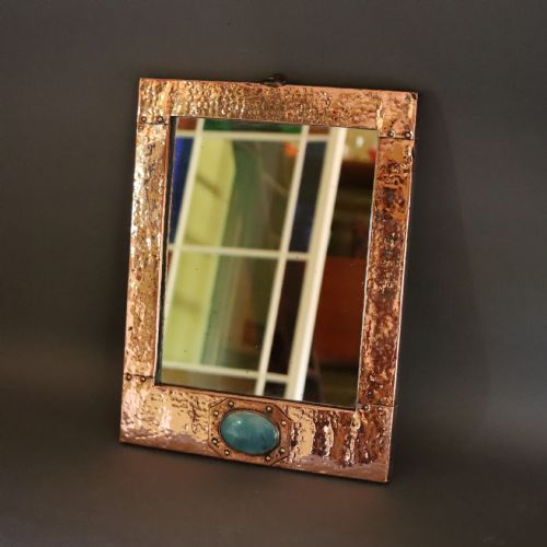 AN ARTS AND CRAFTS RUSKIN CABOCHON SET COPPER MIRROR - ADDITIONAL PHOTO 5