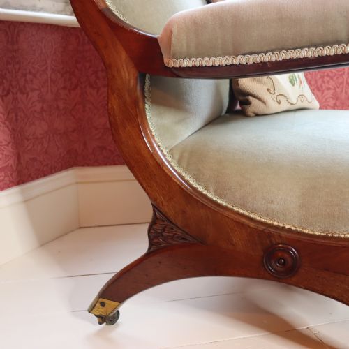 LATE REGENCY MAHOGANY X FRAME LIBRARY CHAIR POSSIBLY BY GILLOWS CIRCA 1830 - ADDITIONAL PHOTO 2