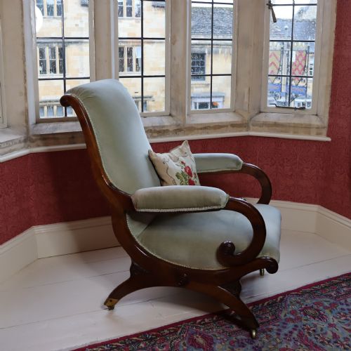 LATE REGENCY MAHOGANY X FRAME LIBRARY CHAIR POSSIBLY BY GILLOWS CIRCA 1830 - ADDITIONAL PHOTO 3